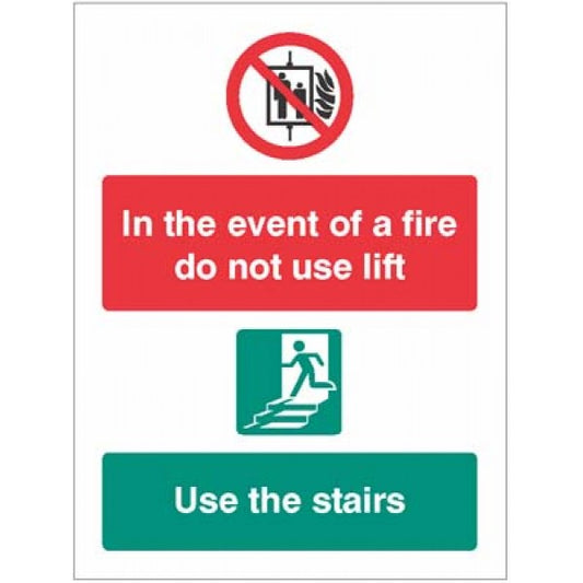 In the event of fire do not use lift, use stairs (1248)