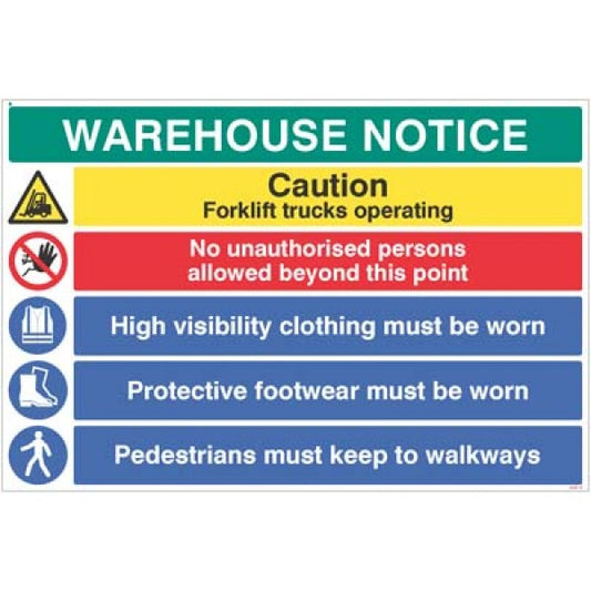 Warehouse Safety Caution forklift trucks, hivis, boots must be worn … (4307)