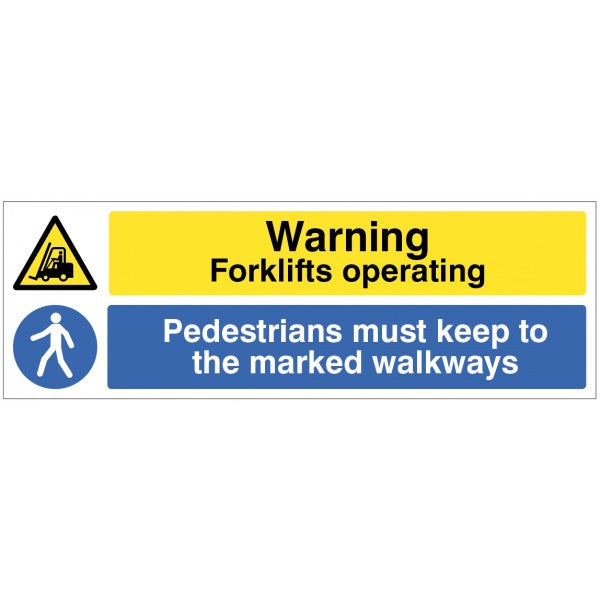 Caution Forklifts operating Pedestrians must keep to the marked walkway (4333)