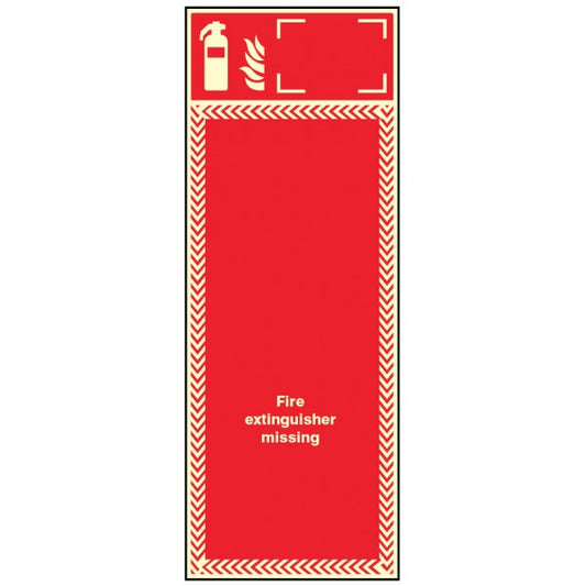 Extinguisher missing board photoluminescent with ID sign option 300x800mm 3mm pvc back (1029)