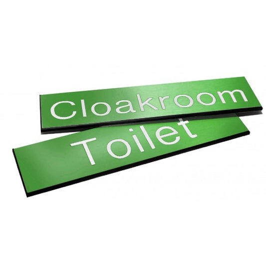 Engraved Sign with adhesive backing - 35x70mm White text on green (1577)