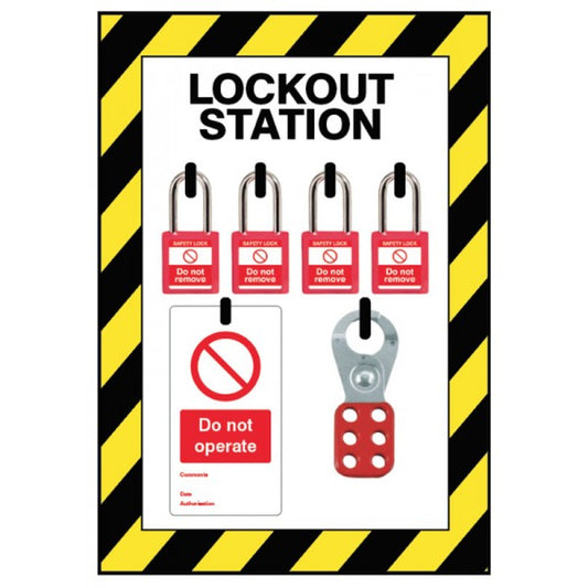Lockout Station, 4 Lock Capacity, Includes Contents (4xpadlocks, pk of 10 tags, 1x25mm hasp) (3327)