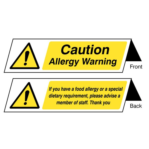 Food allergy notice double sided plastic table cards (pack of 5) (5633)