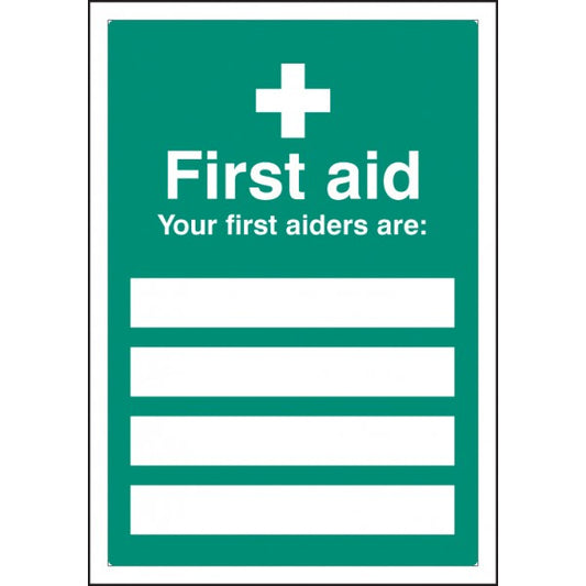 First aiders are (space for 4) adapt-a-sign 215x310mm (6004)