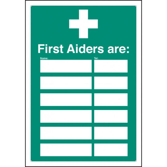First aiders are (space for 6) adapt-a-sign 215x310mm (6022)