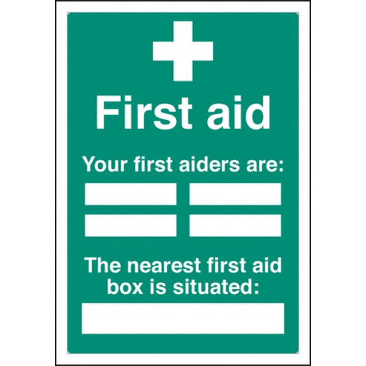 First aiders the nearest first aid box is situated adapt-a-sign 215x310mm (6027)