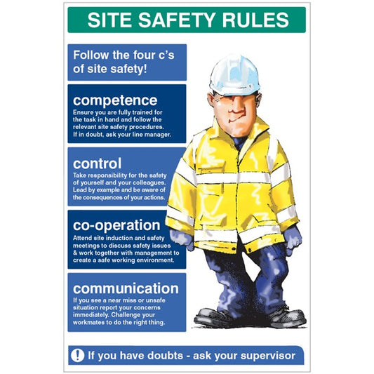 Site Safety Rules The four c's of site safety 600x900 5mm pvc (6600)