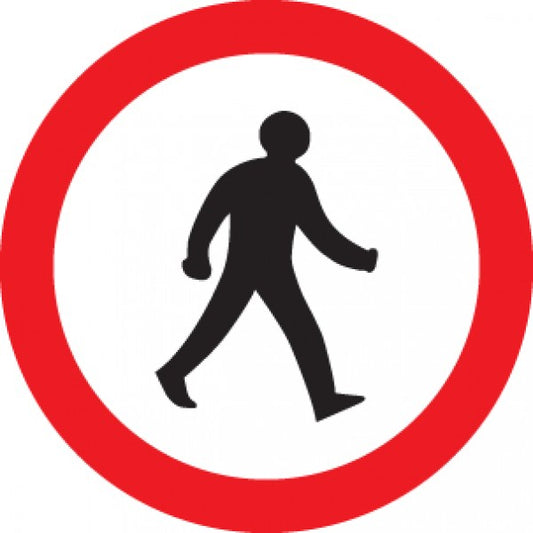 Pedestrians prohibited Class R2 Permanent 600mm Dia (3mm aluminium composite) (7723)