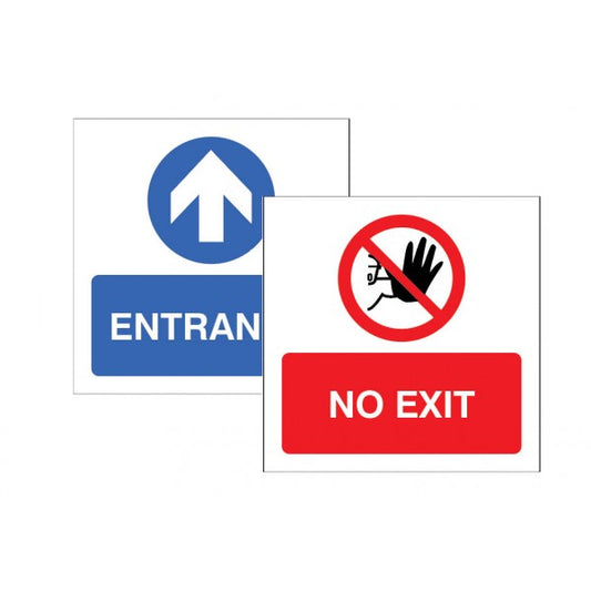 Entrance / No exit Double sided self adhesive window sticker 150x150mm (8253)