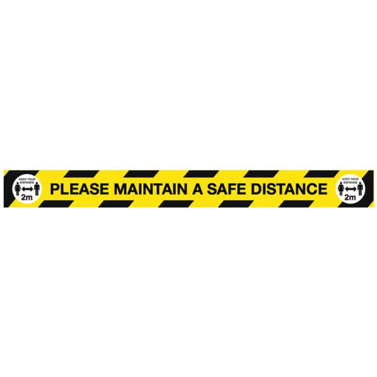 Please maintain a safe distance Floor graphic strip, 1000x100mm (8467)