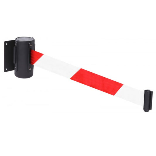 Wall mounted retractable barrier 4.6m red/white webbing 50mm wide c/w screw in wall clip (9493)