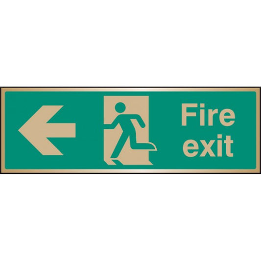 Fire exit arrow left brass 300x100mm (9516)