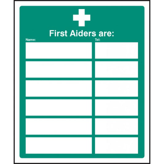 First aiders are (space for 6) (6022)
