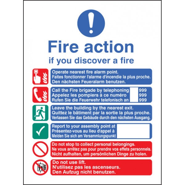 Multi-lingual fire action manual lift (1436)