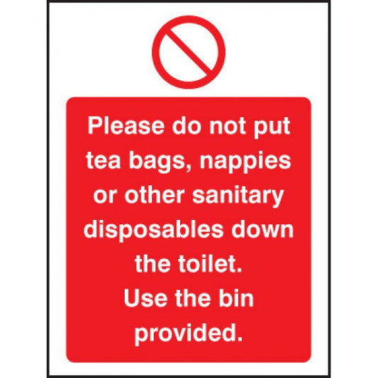 Please do not put tea bags etc down toilet use bins provided (3629)