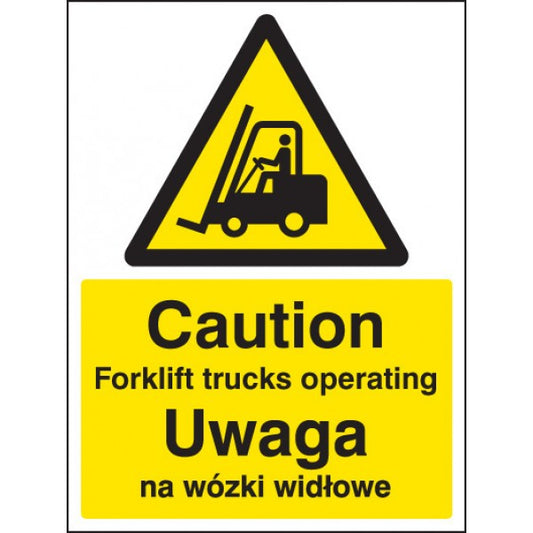 Caution forklift trucks operating (English/polish) (4298)