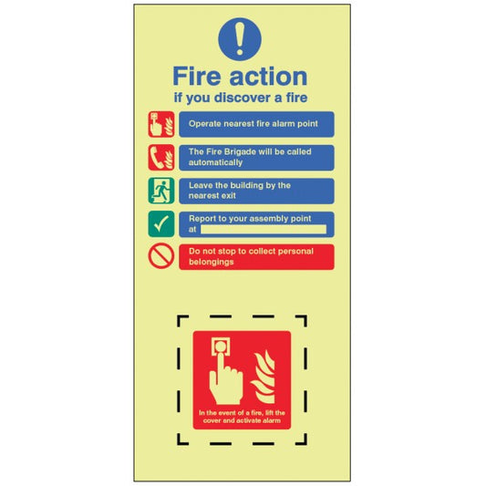 Call point (lift cover) EasiKIT fire action set photoluminescent self adhesive vinyl 150x330mm (1079)