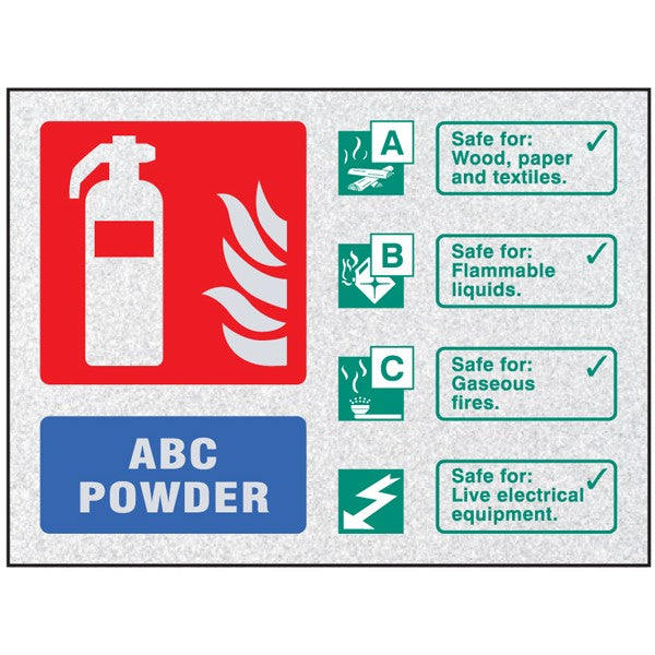 Fire ID - ABC Powder visual impact sign 200x150mm c/w stand off locators (1233)