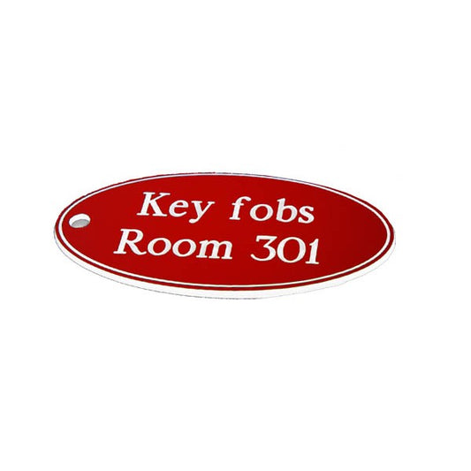 78x150mm Key fob oval - White text on red (1526)
