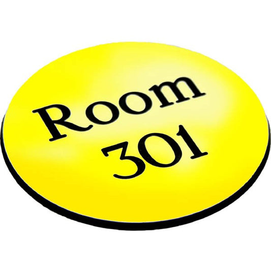 Engraved Sign with adhesive backing - 95mm dia Black text on yellow (1553)