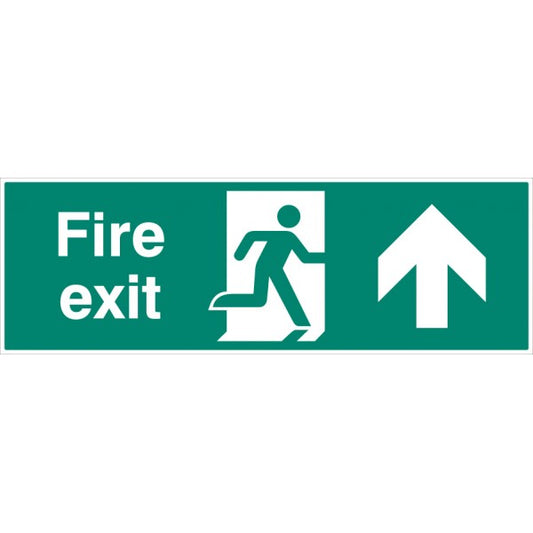 Fire exit double sided with arrow up 1200x400mm 5mm rigid (2160)