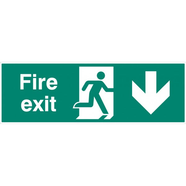 Fire exit double sided with arrow down 1200x400mm 5mm rigid (2161)