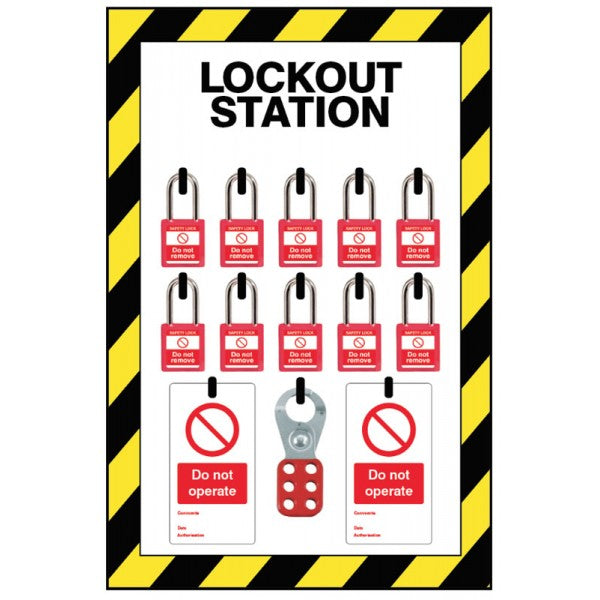 Lockout Station, 10 Lock Capacity, Includes Contents (10xpadlocks, 4x pk of 10 tags, 1x25mm hasp) (3328)
