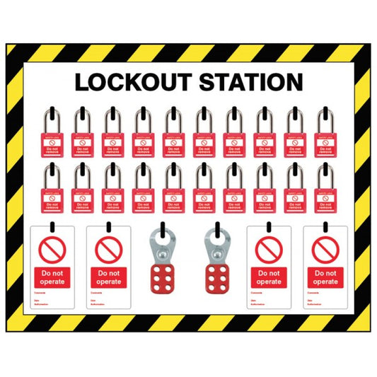Lockout Station, 20 Lock Capacity, Includes Contents (20xpadlocks, 8x pk of 10 tags, 2x25mm hasp) (3329)
