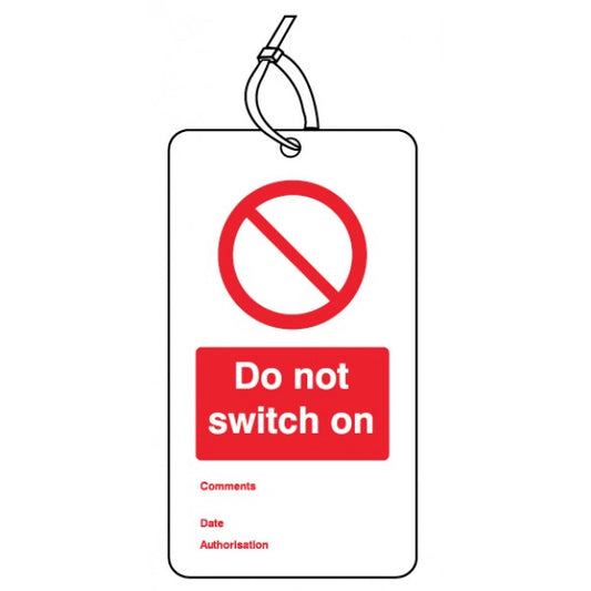 Do not switch on double sided safety tags (pack of 10) (3421)