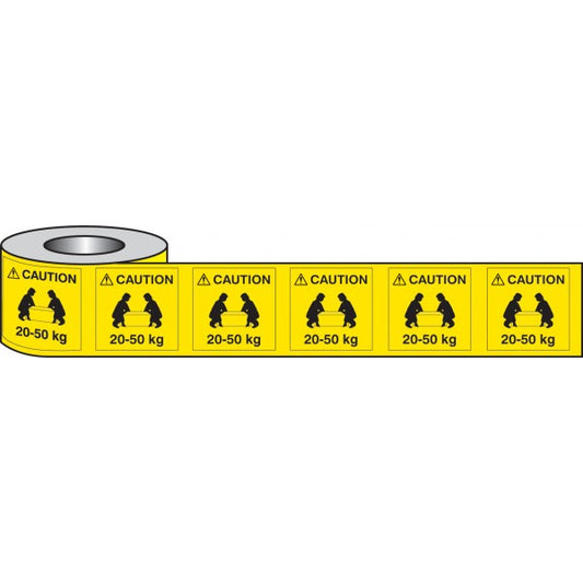 Lifting labels caution 20-50kg roll of 500 50x50mm (4030)