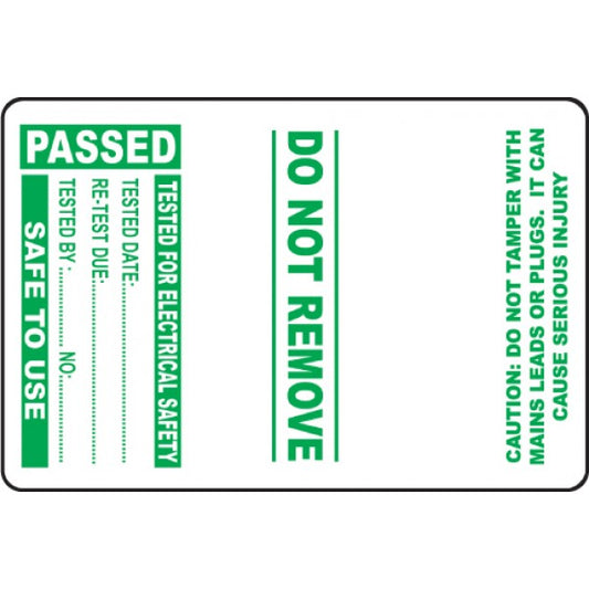 100 PAT Test Cable Wrap Labels - Passed 75x50mm (4042)