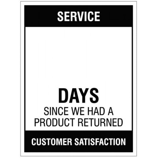 Service … Days since a product return, 300x400mm rigid PVC with wipe clean over laminate (4703)