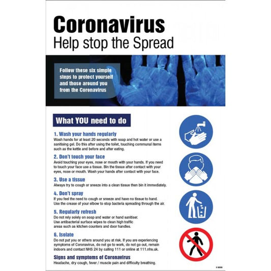 Coronavirus Help stop the Spread poster 420x594mm synthetic paper (5000)