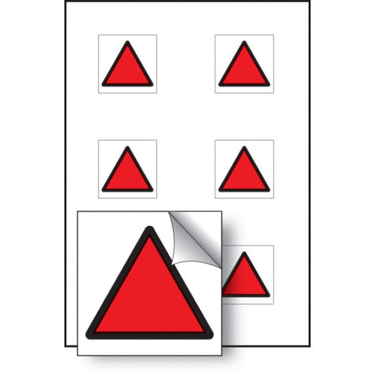 Red triangle vibration safety 25x25mm - sheet of 6 self adhesive (5054)