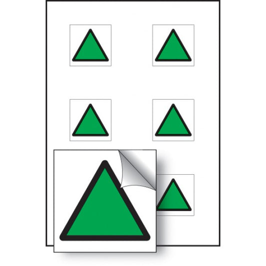 Green triangle vibration safety 25x25mm - sheet of 6 self adhesive (5056)