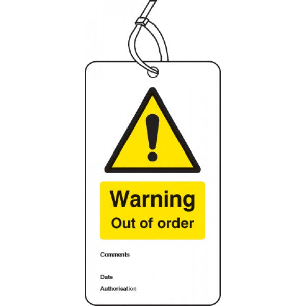 Warning out of order double sided safety tags (pack of 10) (5057)
