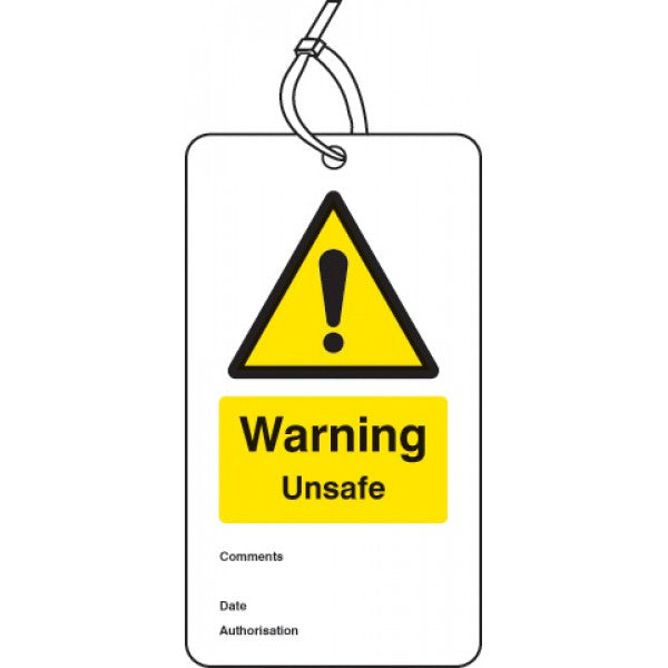 Warning unsafe double sided safety tags (pack of 10) (5060)