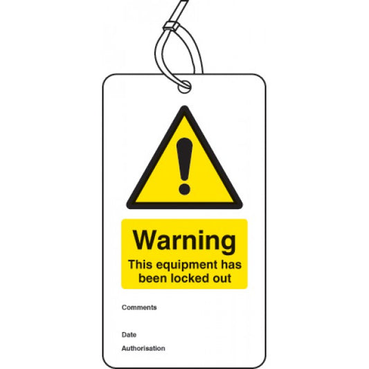 Warning equipment is locked out double sided safety tags (pack of 10) (5061)