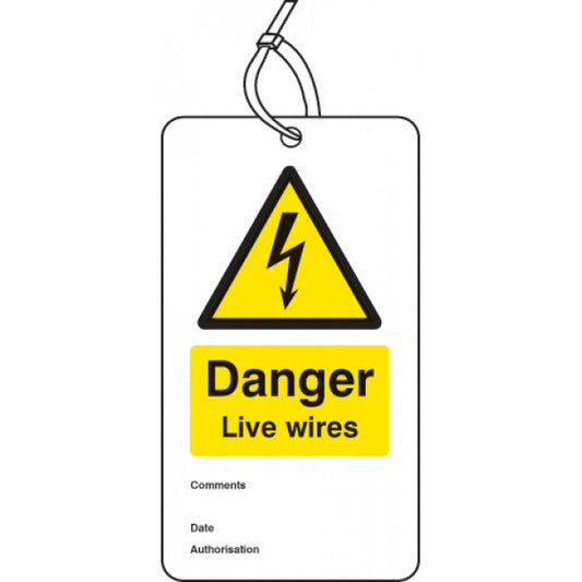 Danger live wires double sided safety tags (pack of 10) (5062)