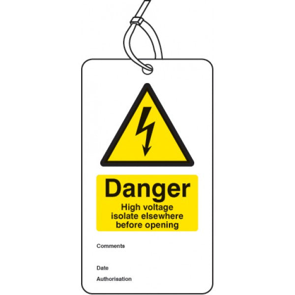 Danger high voltage isolate elsewhere D/S tag pk of 10 (5067)