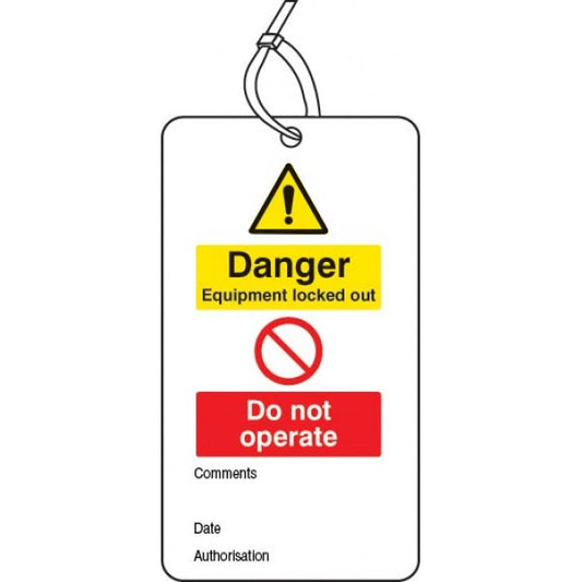 Lockout Tag - Danger equipment  locked out Do not operate (80x150mm) Pk of 10 (5071)