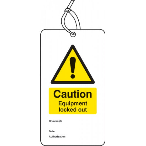 Lockout Tag - Caution Equipment locked out (80x150mm) Pk of 10 (5078)