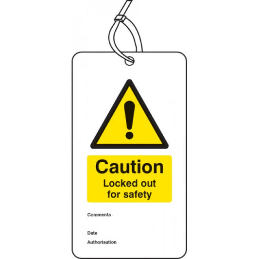 Lockout Tag - Caution Locked out for safety (80x150mm) Pk of 10 (5083)