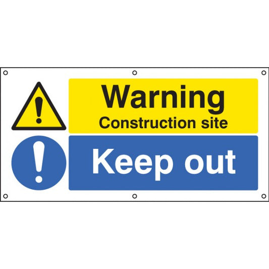 Warning Construction site Keep out banner c/w eyelets (5087)