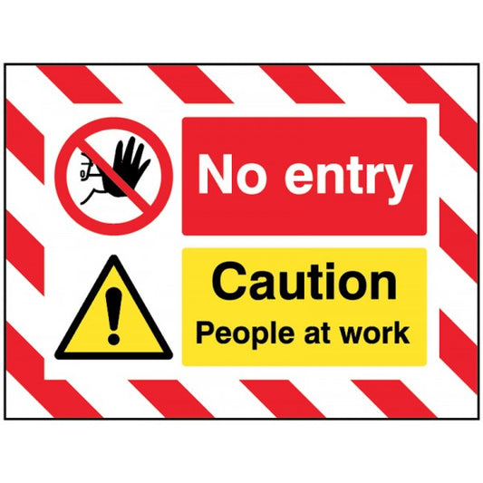 Door Screen Sign- No entry Caution People at work 600x450mm (5142)