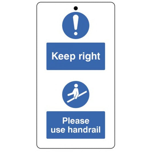 Keep to the right & use the handrail.. double sided safety tags 80x150mm c/w cable ties (pack of 10) (5490)