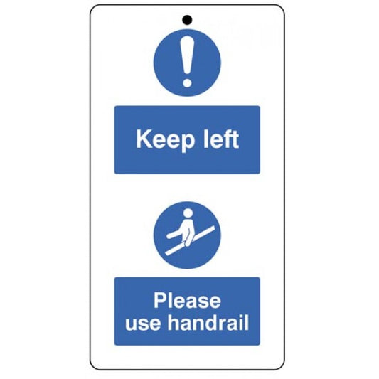 Keep to the left & use the handrail.. double sided safety tags 80x150mm c/w cable ties (pack of 10) (5491)