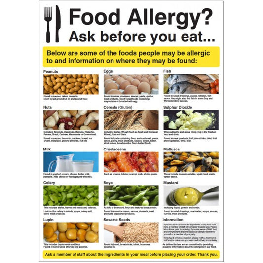 Food allergy poster 420x594mm synthetic paper (5641)