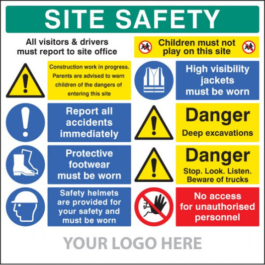 Site safety board, multi-message, deep excavations, site saver sign 1220x1220mm (5798)