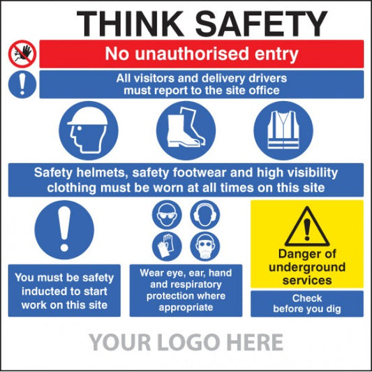 Site safety board, multi-message, underground services, builder signs 1220x1220mm (5800)